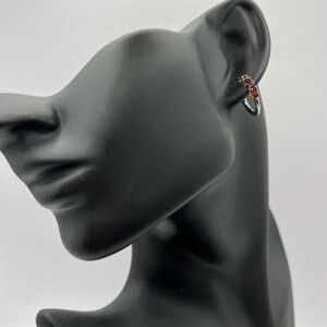 10K White Gold Genuine Garnet Hoop Earrings